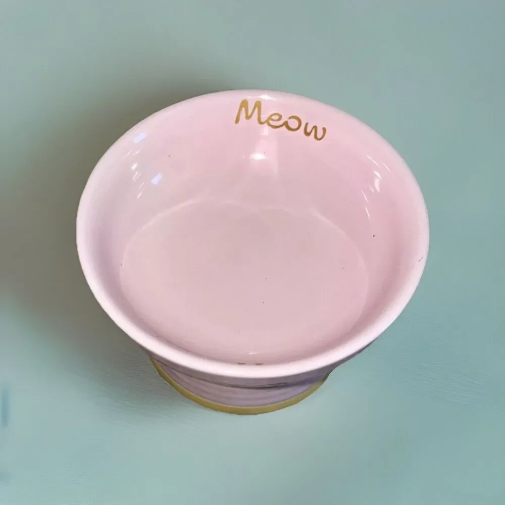 Cat Food Water Bowl Elevated Pedestal Raised Pink Dish Ceramic Blue Sky
